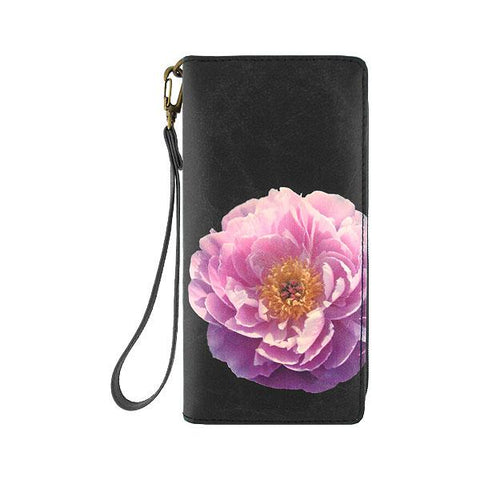Mlavi studio's peony flower printed vegan large wristlet wallet made with Eco-friendly & cruelty free vegan materials. Gift & boutique buyer can order wholesale at www.mlavi.com for ethically made & unique fashion accessories including bags, wallets, purses, coin purses, travel accessories & gifts.