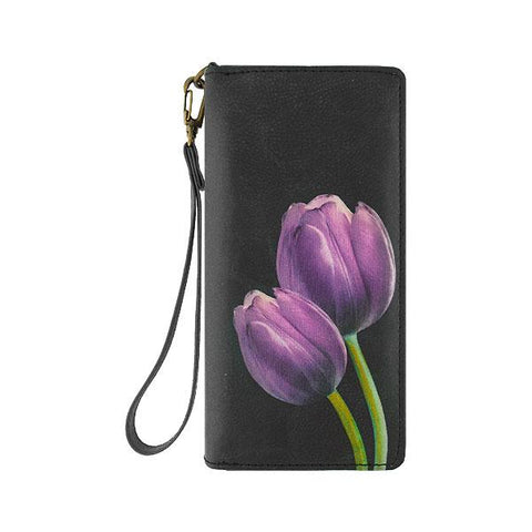 Mlavi studio's tulips flower printed vegan large wristlet wallet made with Eco-friendly & cruelty free vegan materials. Gift & boutique buyer can order wholesale at www.mlavi.com for ethically made & unique fashion accessories including bags, wallets, purses, coin purses, travel accessories & gifts.