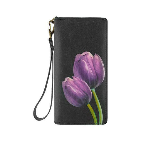 Mlavi studio's tulip flower printed vegan large wristlet wallet made with Eco-friendly & cruelty free vegan materials. Gift & boutique buyer can order wholesale at www.mlavi.com for ethically made & unique fashion accessories including bags, wallets, purses, coin purses, travel accessories & gifts.
