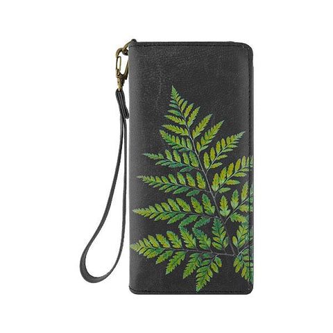 Mlavi studio's Fern leaf printed vegan large wristlet wallet made with Eco-friendly & cruelty free vegan materials. Gift & boutique buyer can order wholesale at www.mlavi.com for ethically made & unique fashion accessories including bags, wallets, purses, coin purses, travel accessories & gifts.