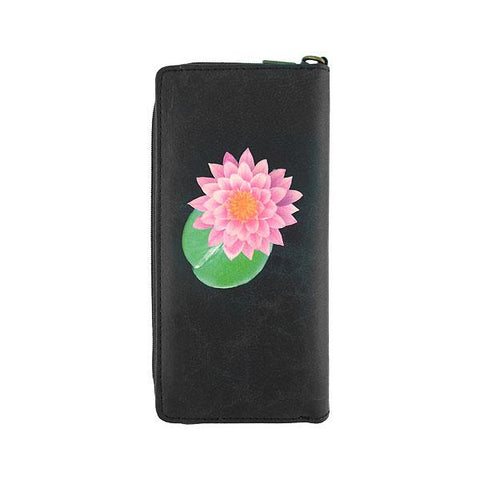 Mlavi water lily flower printed vegan large wristlet wallet made with Eco-friendly & cruelty free vegan materials. wholesale at www.mlavi.com