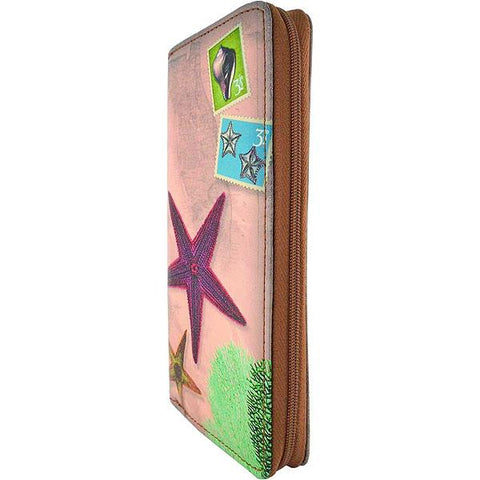 Mlavi vegan leather vintage style Large Wallet features whimsical starfish & coral illustration. A great gift idea for yourself & your friends & family. More whimsical fashion accessories are available for wholesale at www.mlavi.com for gift shop,  , fashion accessories & clothing boutique buyers in Canada, USA & worldwide.