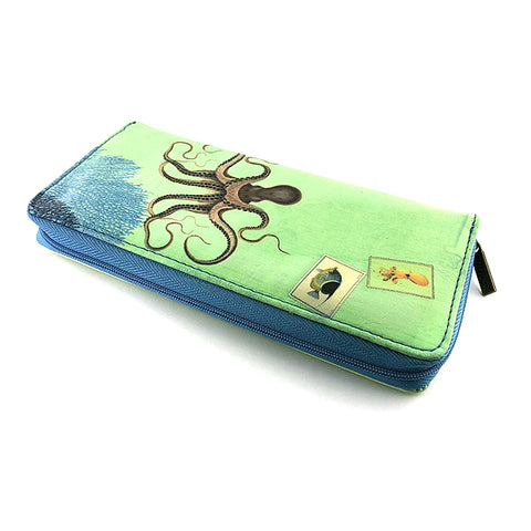 Mlavi whimsical octopus & coral print vegan leather large wallet