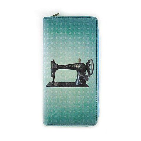 Mlavi retro sewing machine & scissor print vegan large wristlet wallet made with cruelty-free Eco-friendly vegan materials. Great for everyday use, travel or as gift for family & friends. Wholesale at www.mlavi.com to gift shop, clothing & fashion accessories boutiques, book stores worldwide.