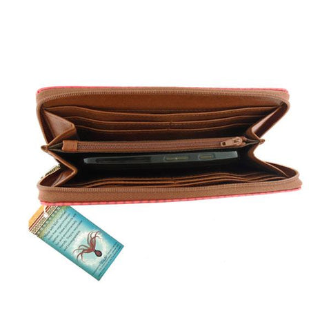 Eco-friendly, cruelty-free, ethically made vegan/faux leather large zipper wallet with cute big blue eye cat print by Mlavi Studio. It can carry smart phone & passport. Wholesale at www.mlavi.com for gift shops, fashion accessories & clothing boutiques in Canada, USA & worldwide.