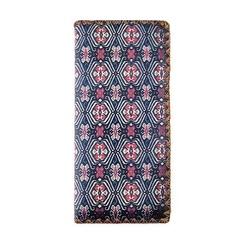 Mlavi large vegan flat wallet with whimsical & exotic Ikat pattern print & framed with decorative stitches around the edge made with cruelty-free Eco-friendly faux/vegan materials. This bohemian chic vegan wallet is fun & functional for everyday use or as gift for your family & friends who appreciate fashion accessories that makes bold statement especially for those who embrace vegan life style. 