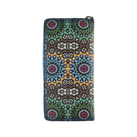 Mlavi Moroccan pattern print vegan large wristlet wallet made with Eco-friendly vegan materials. Great for everyday use, travel & as a gift for family & friends. Wholesale at www.mlavi.com gift shops, fashion accessories & clothing boutiques, book stores in Canada, USA & worldwide.