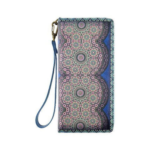 Mlavi Moroccan pattern print vegan large wristlet wallet made with Eco-friendly vegan materials. Great for everyday use, travel & as a gift for family & friends. Wholesale at www.mlavi.com gift shops, fashion accessories & clothing boutiques, book stores in Canada, USA & worldwide.