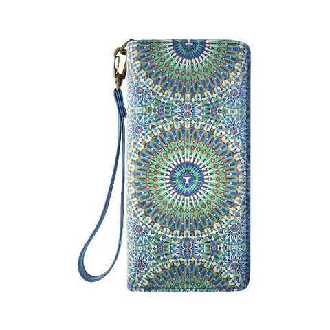 Mlavi Moroccan pattern print vegan large wristlet wallet made with Eco-friendly vegan materials. Great for everyday use, travel & as a gift for family & friends. Wholesale at www.mlavi.com gift shops, fashion accessories & clothing boutiques, book stores in Canada, USA & worldwide.