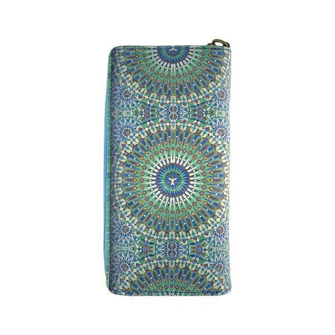 Mlavi Moroccan pattern print vegan large wristlet wallet made with Eco-friendly vegan materials. Great for everyday use, travel & as a gift for family & friends. Wholesale at www.mlavi.com gift shops, fashion accessories & clothing boutiques, book stores in Canada, USA & worldwide.