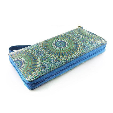 Mlavi Moroccan pattern print vegan large wristlet wallet made with Eco-friendly vegan materials. Great for everyday use, travel & as a gift for family & friends. Wholesale at www.mlavi.com gift shops, fashion accessories & clothing boutiques, book stores in Canada, USA & worldwide.