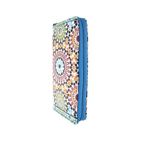 Mlavi Moroccan pattern print vegan large wristlet wallet made with Eco-friendly vegan materials. Great for everyday use, travel & as a gift for family & friends. Wholesale at www.mlavi.com gift shops, fashion accessories & clothing boutiques, book stores in Canada, USA & worldwide.