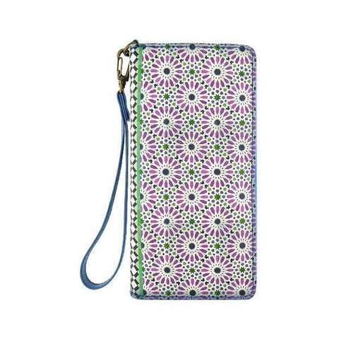 Mlavi Moroccan pattern print vegan large wristlet wallet made with Eco-friendly vegan materials for everyday use, travel & as a gift for family & friends. Wholesale at www.mlavi.com