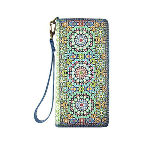 Mlavi Moroccan pattern print vegan large wristlet wallet made with Eco-friendly vegan materials. Great for everyday use, travel & as a gift for family & friends. Wholesale at www.mlavi.com gift shops, fashion accessories & clothing boutiques, book stores in Canada, USA & worldwide.