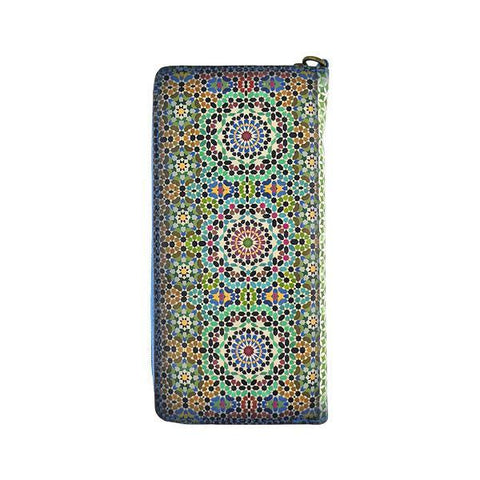Mlavi Moroccan pattern print vegan large wristlet wallet made with Eco-friendly vegan materials. Great for everyday use, travel & as a gift for family & friends. Wholesale at www.mlavi.com gift shops, fashion accessories & clothing boutiques, book stores in Canada, USA & worldwide.