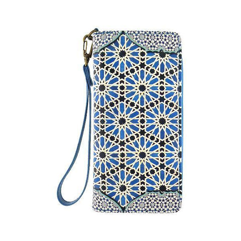 Mlavi Moroccan pattern print vegan large wristlet wallet made with Eco-friendly vegan materials. Great for everyday use, travel & as a gift for family & friends. Wholesale at www.mlavi.com gift shops, fashion accessories & clothing boutiques, book stores in Canada, USA & worldwide.