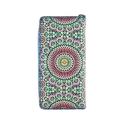 Mlavi Moroccan pattern print vegan large wristlet wallet made with Eco-friendly vegan materials. Great for everyday use, travel & as a gift for family & friends. Wholesale at www.mlavi.com gift shops, fashion accessories & clothing boutiques, book stores in Canada, USA & worldwide.