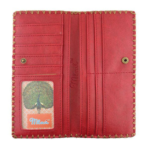Mlavi Studio's whimsical vegan large flat wallet with Balkan textile pattern print. A great wallet for everyday use & a cool gift for family & friends. Free gift box with every purchase. Wholesale at www.mlavi.com for gift shops, clothing & fashion accessories boutiques, museum gift stores in Canada, USA & worldwide.