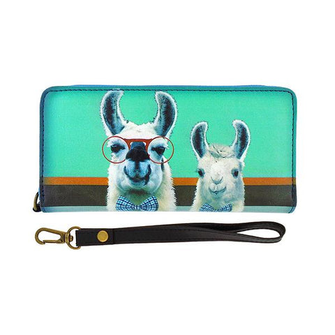 Mlavi Eco-friendly vegan large wristlet wallet with daddy llama & baby llama print for everyday use, travel or as gift for family & friends. Wholesale at www.mlavi.com