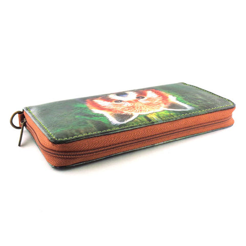 Mlavi smiley red panda print vegan leather large wristlet wallet