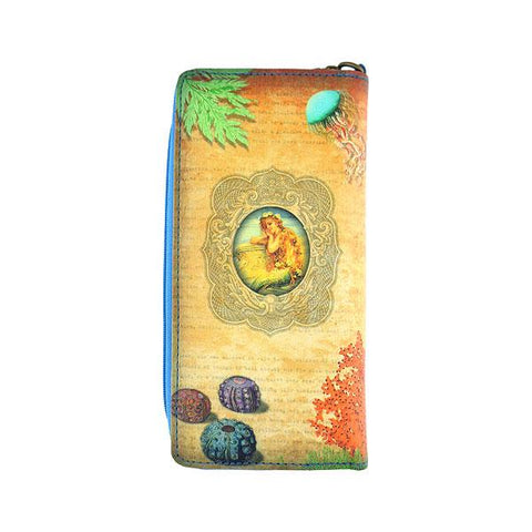 Mlavi Eco-friendly vegan whimsical mermaid with pearl large wristlet wallet for everyday use, travel & a wonderful gift idea.  Wholesale at www.mlavi.com