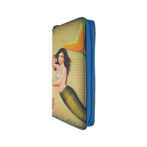 Mlavi Eco-friendly vegan whimsical mermaid with pearl large wristlet wallet for everyday use, travel & a wonderful gift idea.  Wholesale at www.mlavi.com