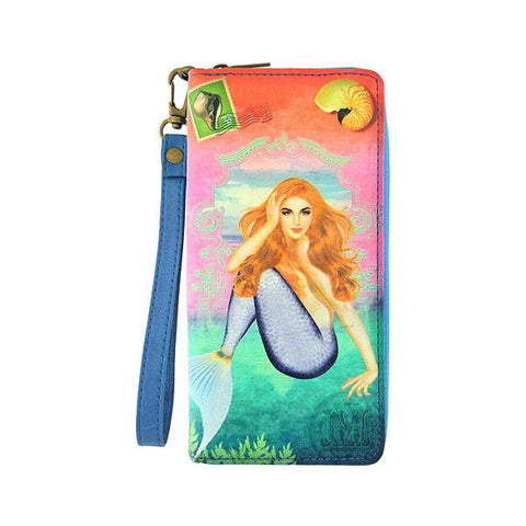 Mlavi Eco-friendly vegan pinup style redhead mermaid large wristlet wallet for everyday use, travel & a wonderful gift idea.  Wholesale at www.mlavi.com