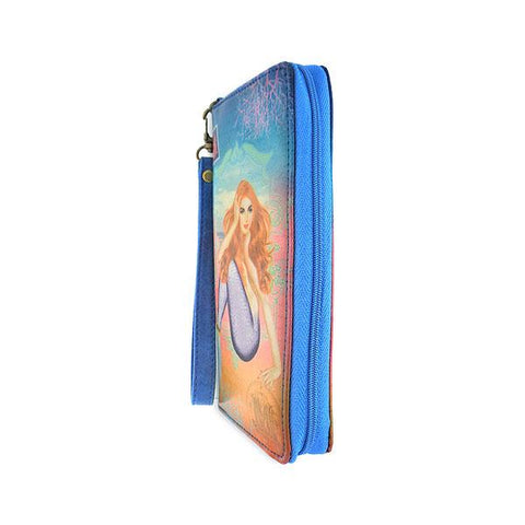 Mlavi Eco-friendly vegan pinup style redhead mermaid large wristlet wallet for everyday use, travel & a wonderful gift idea.  Wholesale at www.mlavi.com