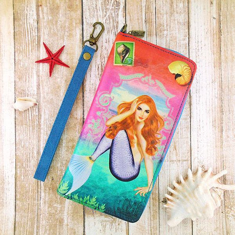 Mlavi Eco-friendly vegan pinup style redhead mermaid large wristlet wallet for everyday use, travel & a wonderful gift idea.  Wholesale at www.mlavi.com