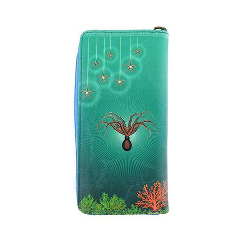 Mlavi Eco-friendly vegan smiley blond mermaid large wristlet wallet for everyday use, travel & a wonderful gift idea.  Wholesale at www.mlavi.com