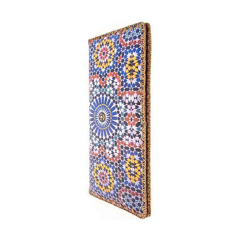 Mlavi Studio's whimsical Bohemian style Moroccan pattern print vegan large flat wallet. Made with cruelty-free vegan materials, It's great for everyday use or a gift for your family & friends. Wholesale at www.mlavi.com for gift shops, fashion accessories & clothing boutiques, museum stores worldwide.