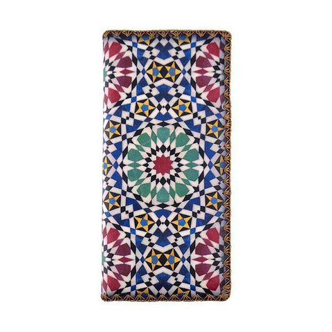 Mlavi Studio's whimsical Bohemian style Moroccan pattern print vegan large flat wallet. Made with cruelty-free vegan materials, It's great for everyday use or a gift for your family & friends. Wholesale at www.mlavi.com for gift shops, fashion accessories & clothing boutiques, museum stores worldwide.