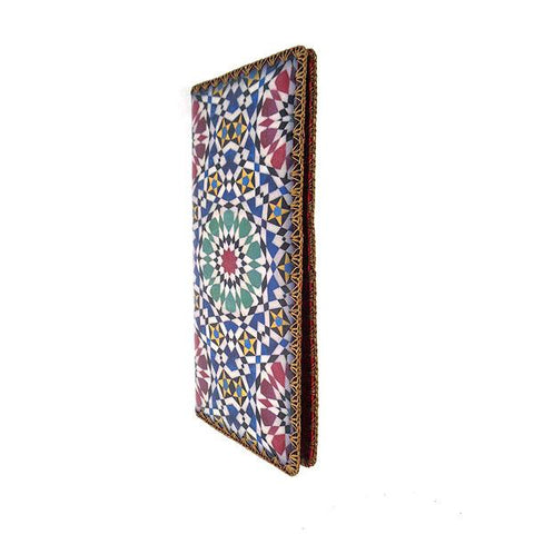 Mlavi Studio's whimsical Bohemian style Moroccan pattern print vegan large flat wallet. Made with cruelty-free vegan materials, It's great for everyday use or a gift for your family & friends. Wholesale at www.mlavi.com for gift shops, fashion accessories & clothing boutiques, museum stores worldwide.