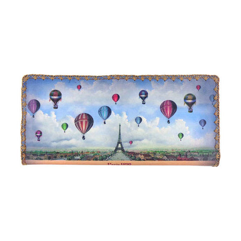Mlavi vintage Paris Eiffel tower & hot air balloons vegan flat wallet