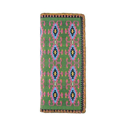 Mlavi Eco-friendly, cruelty-free Turkish textile pattern print vegan large flat wallet. Great for everyday use & as a unique gift for family & friends. Wholesale available at www.mlavi.com for gift shops, fashion accessories & clothing boutiques in Canada, USA & worldwide.