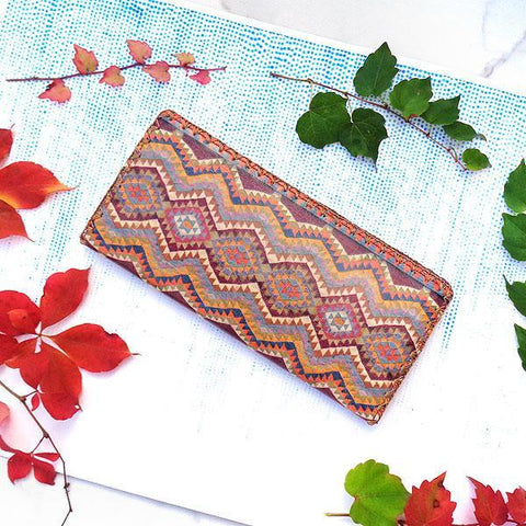Mlavi Eco-friendly, cruelty-free Turkish textile pattern print vegan large flat wallet. Great for everyday use & as a unique gift for family & friends. Wholesale available at www.mlavi.com for gift shops, fashion accessories & clothing boutiques in Canada, USA & worldwide.