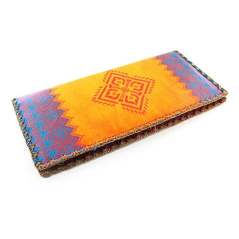 Mlavi Ukrainian yellow embroidery pattern vegan large flat wallet