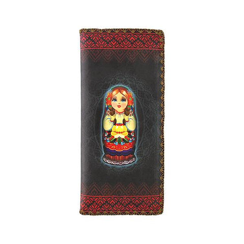 Mlavi Nesting doll Ukrainian girl vegan large flat wallet for women
