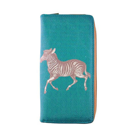 Mlavi zebra print vegan leather large zipper closure wallet