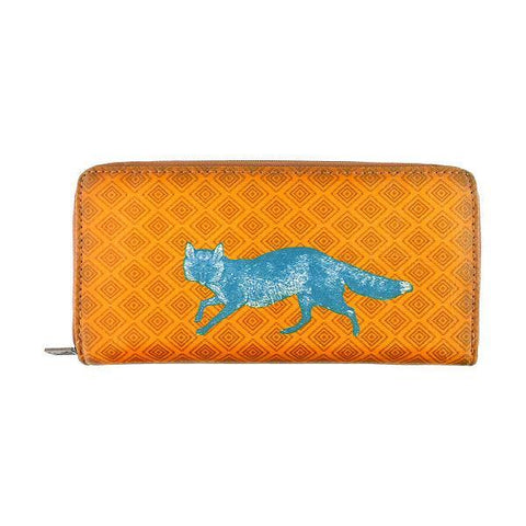 Mlavi fox print vegan leather large zipper closure wallet