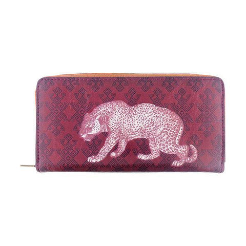 Mlavi leopard print vegan leather large zipper closure wallet