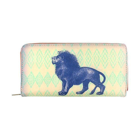 Mlavi lion print vegan leather large zipper closure wallet