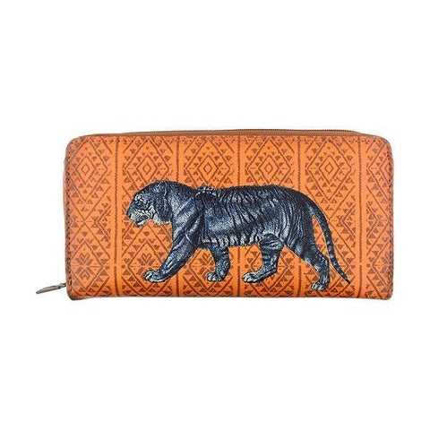 Mlavi tiger print vegan leather large zipper closure wallet