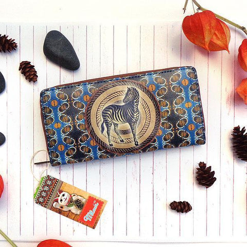 Eco-friendly, cruelty-free, ethically made zebra print vegan leather large zipper closure wallet by Mlavi Studio. Great for everyday use or as gift for animal loving family & friends. Wholesale at www.mlavi.com