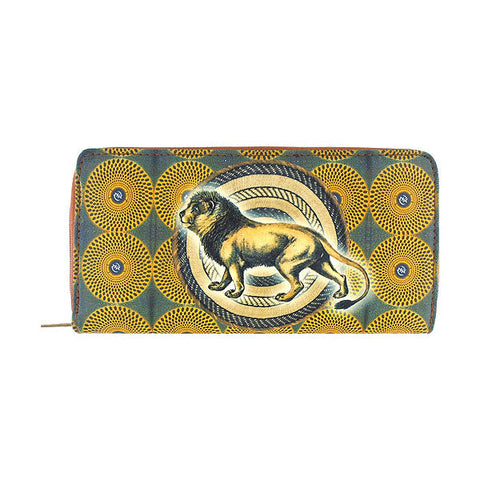 Eco-friendly, cruelty-free, ethically made kion print vegan leather large zipper closure wallet by Mlavi Studio. Great for everyday use or as gift for animal loving family & friends. Wholesale at www.mlavi.com to gift shop, clothing & fashion accessories boutiques, book stores.