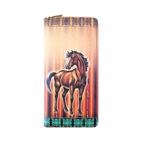 Mlavi Eco-friendly, cruelty-free vegan horse print large wallet. Great for everyday use, travel or as gift for horse lover family & friends. Wholesale at www.mlavi.com to gift shops, fashion accessories & clothing boutiques in Canada, USA & worldwide.
