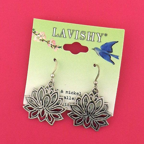 Shop LAVISHY handmade cutout lotus pendant earrings made with recycled materials. They are unique, fun, Eco-friendly & affordable. Wholesale available at www.lavishy.com for gift shop, boutique & corporate buyer.