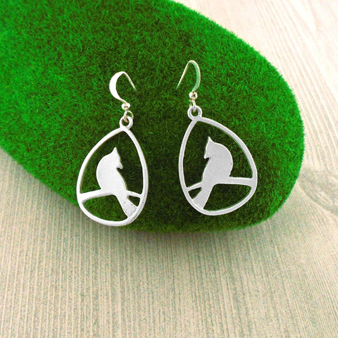 LAVISHY silver plated cutout blue jay bird pendant earrings