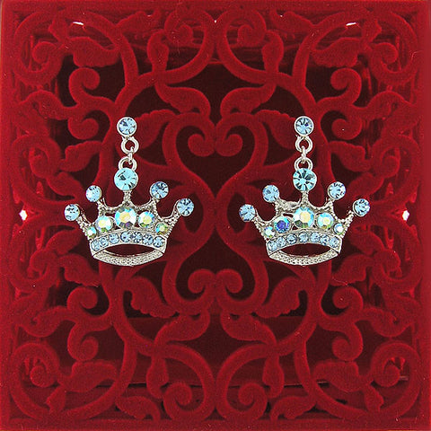 Online shopping for Rhodium or 12k gold plated crown earrings with Austrian crystal accent. A great gift for you or your girlfriend, wife, co-worker, friend & family. Wholesale at www.lavishy.com with many unique & fun fashion accessories.