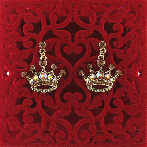 Online shopping for Rhodium or 12k gold plated crown earrings with Austrian crystal accent. A great gift for you or your girlfriend, wife, co-worker, friend & family. Wholesale at www.lavishy.com with many unique & fun fashion accessories.